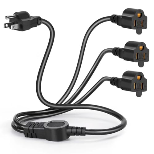 3.3FT 3 Prong 1 to 3 Extension Cord Splitter, Indoor Outdoor Power Cable 3-Outlet Power Cord Splitter Cords, SJT 16AWG 10A/1250W for Halloween Lights, Christmas Decorations, Computer, Scanner (Black) - color: 1 TO 3