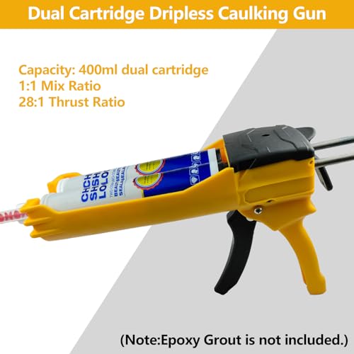 Double Caulking Gun,Dual Epoxy Gun for 400 mL(13.5 fl oz,1:1 Mix Ratio),Manual Dual Component Adhesive Applicator with 9 Pieces Caulk Tools,Yellow - color: Yellow