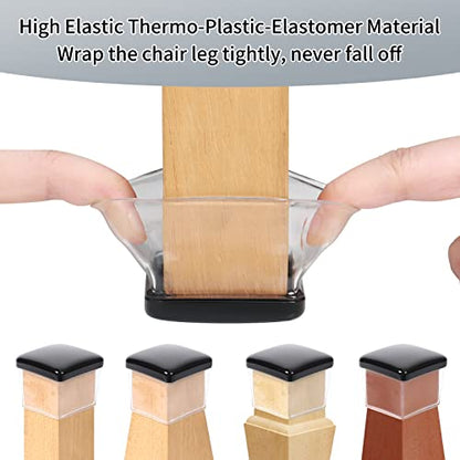 Ezprotekt 24 Pcs Chair Sliders for Carpet, Square Chair Glides for Carpet, Carpet Teflon Furniture Sliders Pads, Chair Leg Protectors Caps for Carpet - for Dining Table Chair, Black XL(Fit: 1.5"-2") - size: XL - Clear