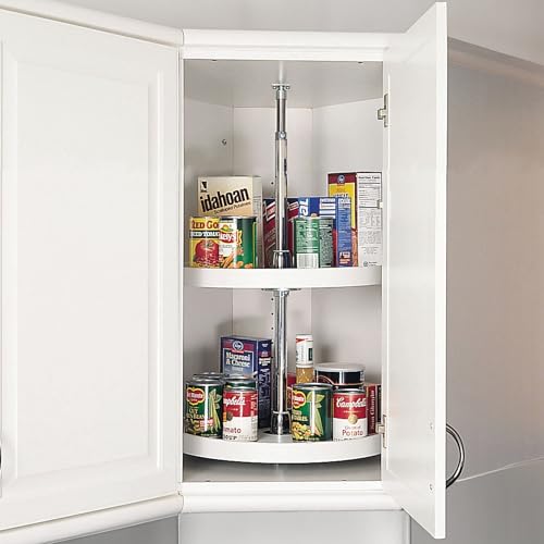 Rev-A-Shelf 18 Inch Dual Full-Circle Lazy Susan Organizer for Upper Corner Kitchen Cabinets, Plastic Home Storage 2 Tier Shelves, White, 6012-18-11-52