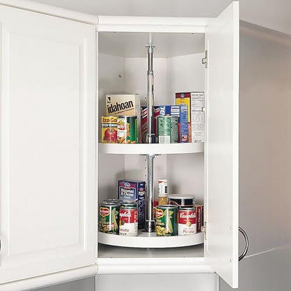 Rev-A-Shelf 18 Inch Dual Full-Circle Lazy Susan Organizer for Upper Corner Kitchen Cabinets, Plastic Home Storage 2 Tier Shelves, White, 6012-18-11-52