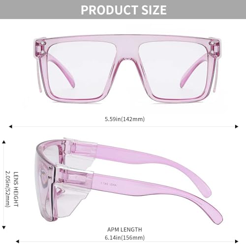 ANSI Z87 Safety Glasses, Photochromic UV400 Blue Light Blocking, Impact Resistant Work Glasses for Construction - color: Clear Purple