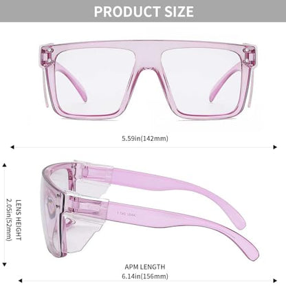 ANSI Z87 Safety Glasses, Photochromic UV400 Blue Light Blocking, Impact Resistant Work Glasses for Construction - color: Clear Purple
