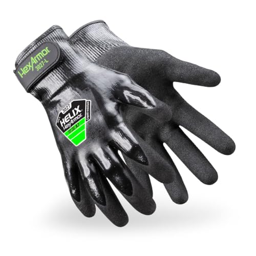 HexArmor Helix 3027 Ultra-Dexterous Work Gloves – ANSI A7 High-Cut Protection, Thin Shell, Full Liquid-Resistant Nitrile Coating, Sandy Palm Grip, Touchscreen Compatible | Medium - color: Helix 3027, Black, A7 Cut Resistance, Liquid-resistant, size: Mediu