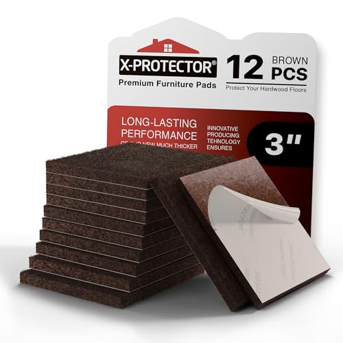 X-PROTECTOR Felt Furniture Pads - 12 PCS 3" - Felt Pads Floor Protectors - Chair Felt Pads - Felt Pads for Furniture Feet - Furniture Pads for Hardwood Floors - Protect Your Floors! (Brown, Square) - size: 3" 12 Brown, Square