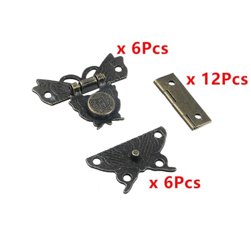 Geesatis Retro Jewelry Box Hinges and Latches Hardware Kit,Antique Cabinet Furniture Hinges Hasp Clasp,Bronze(18Pcs) - style: B