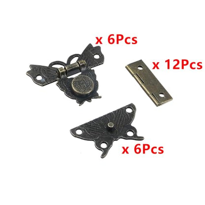 Geesatis Retro Jewelry Box Hinges and Latches Hardware Kit,Antique Cabinet Furniture Hinges Hasp Clasp,Bronze(18Pcs) - style: B