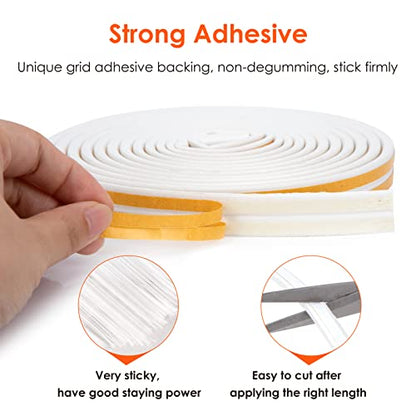 YOUSHARES 52.5 Feet Long Weather Stripping for Door, Insulation Weatherproof Doors and Windows Seal Strip,Collision Avoidance Rubber Self-Adhesive, (52.5 Ft/16m, White) - color: 16m/52.5ft White