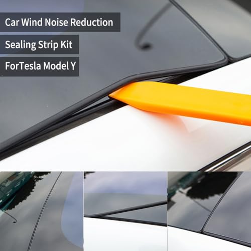 Sunroof Rubber Seal Strip Wind Noise Reduction Kit Anti-Dust Skylight Sealing Strip Lowering Silicone Seal Kit for Tesla Model Y, with Installation Tool (Black)