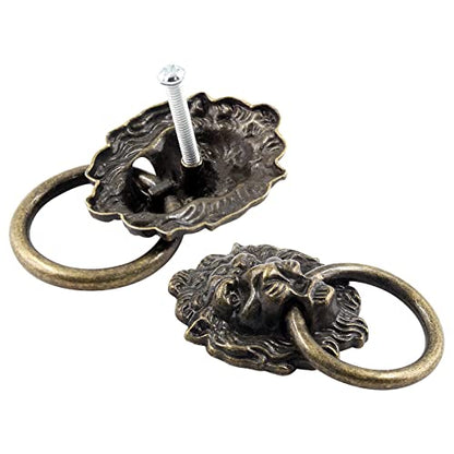 Zorfeter 6 Pcs Lion Head Knobs Pull, Antique Bronze Ring Pull Handles for Dresser Drawers Cupboard Closet Jewelry Box, with Screws - color: Lion Head Knobs