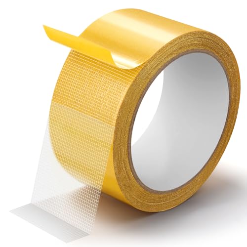 Double Sided Fabric Tape Heavy Duty Mounting Tape, Multifunctional High Stickness Strong Tape, Clear Gauze Fiberglass Tape for Clothes Pictures Posters Frames Carpet Art (1.96In x33FT(10M)) - size: 1.96In x33FT(10M)
