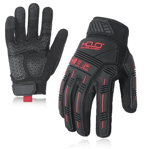 HANDLANDY Anti Vibration Gloves, SBR Padding, TPR Protector, Mechanic Work Gloves - color: Black- Grip Anti Vibration Gloves (Pack of 1), size: X-Large