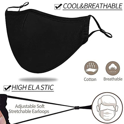 Black Reusable Breathable Cloth Face Protection，Adjustable Washable Male and Women Fashion Face Protection Cover - color: 6 Pcs