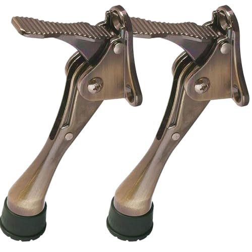 One Touch Kickdown Door Stopper, Door Holder, Heavy Duty Door Stops, Bottom of Door, Height-Adjustable Rubber Tips by HASHI (Antique Bronze 4 inch x 2pack) - color: Antique Bronze, size: 4 inch x 2pack