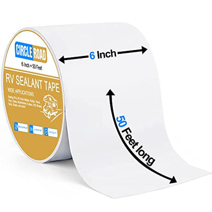 CircleRoad RV Roof Tape White, 6 Inch X 50 Feet RV Repair Sealant Tape, Stop Camper Roof Leaks, UV-Resistant, Weatherproof and Reliable for Camper, Trailer, Boat (6In-50FT) - style: 6In-50FT