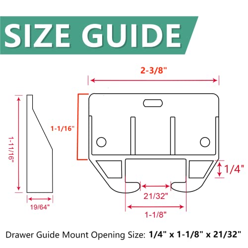 Litoexpe 20 Pieces Plastic Drawer Guides Drawer Track Parts with Screws, Drawer Replacement Guides Brackets for Furniture, Hutches, Dressers, Wardrobe - size: 58×41×29mm - 20 Pcs