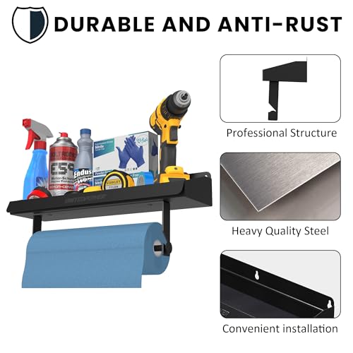 UNITEDPOWER Hand Tool Tray with Paper Holder, 2-in-1 Wall Mount Hardware Small Tools Rack, Storage Organizer for Workshop, Shed, Garage, Holds 40 lbs