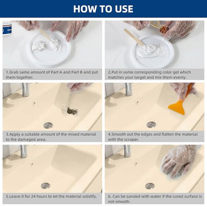 Tub and Fiberglass Shower Repair Kit White, 3.7oz Porcelain Tile Repair Kit, Porcelain Sink and Acrylic Bathtub Repair Kit for Cracks Chips Dents Holes Almond/Biscuit/Bone