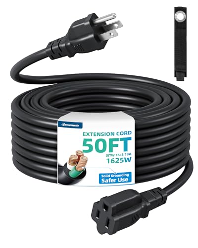 DEWENWILS 50FT 16/3 Extension Cord, Outdoor Extension Cord with Storage Strap, 3 Prong SJTW Flexible Weatherproof Power Cable, 125V/13A/1625W, Black, ETL Listed - color: Black, size: 50FT-16AWG-1 Pack