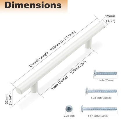 Probrico 5 Pack| White Cabinet Pulls 5 Inch T Bar Euro Style Handles Kitchen Cupboard Stainless Steel Modern Cabinet Hardware - color: White, size: hole center 5"