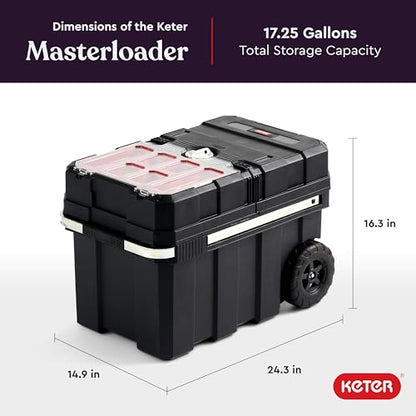Keter Masterloader Resin Rolling Tool Box with Locking System and Removable Bins – Perfect Organization and Storage Chest for Power Drill, Tape Measure, and Screwdriver Set, Black - size: Masterloader