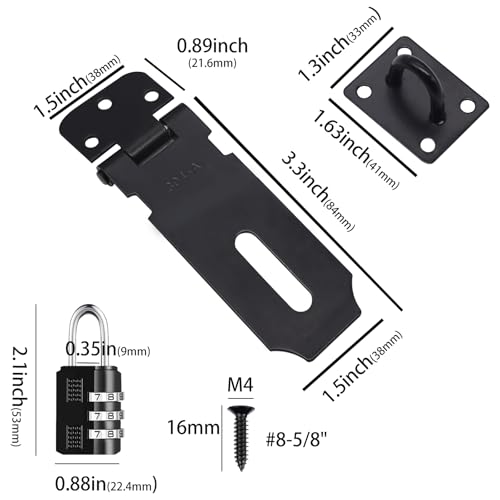 2Pcs Door Locks Hasp Latch,3 Inch 304 Stainless Steel Safety Packlock Clasp Hasp Lock Latch,Hinge Lock Padlock with Screws for Gates,Doors,Cabinets, Closets and More(Black) - style: Black-3INCH