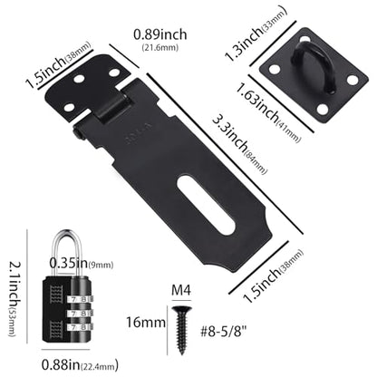2Pcs Door Locks Hasp Latch,3 Inch 304 Stainless Steel Safety Packlock Clasp Hasp Lock Latch,Hinge Lock Padlock with Screws for Gates,Doors,Cabinets, Closets and More(Black) - style: Black-3INCH