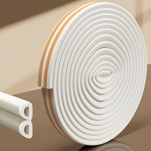 32.8 Ft Weather Stripping Door Seal Strip,Self Adhesive Door Soundproofing D Shaped Weatherstripping for Door Frame/Window,White,3/8" W × 1/4" T - color: White, size: S (3/8"W × 1/4“T)