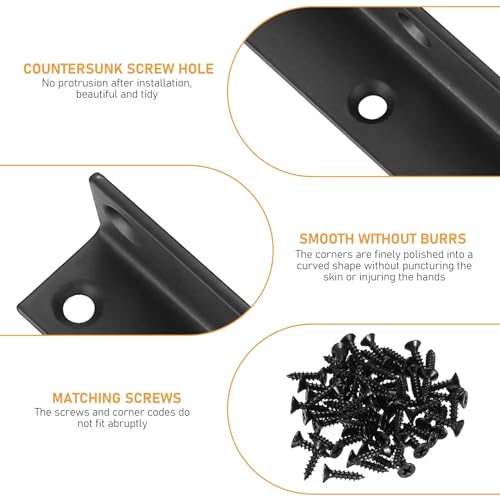 L Brackets, 10pcs Corner Braces Heavy Duty, Black L Shaped Shelf Brackets, Right Angle Corner Brackets, Allot Steel Metal Braces Brackets for Wood Furniture Cabinet Shelf - 3.15x0.78x0.78 - size: 80x20x20mm