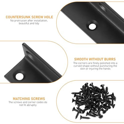 L Brackets, 10pcs Corner Braces Heavy Duty, Black L Shaped Shelf Brackets, Right Angle Corner Brackets, Allot Steel Metal Braces Brackets for Wood Furniture Cabinet Shelf - 3.15x0.78x0.78 - size: 80x20x20mm