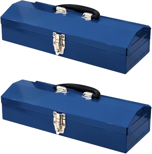 2PCS Portable Tool Box, Metal Tool Box, 4 Non-Slip Foot Pads, Ideal for Trailer, Mechanic, DIY-ers, Car Toolbox, Workshops, Garages, Repair Shops,Blue - size: 2P-16in-Blue