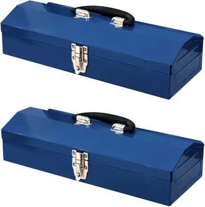 2PCS Portable Tool Box, Metal Tool Box, 4 Non-Slip Foot Pads, Ideal for Trailer, Mechanic, DIY-ers, Car Toolbox, Workshops, Garages, Repair Shops,Blue - size: 2P-16in-Blue