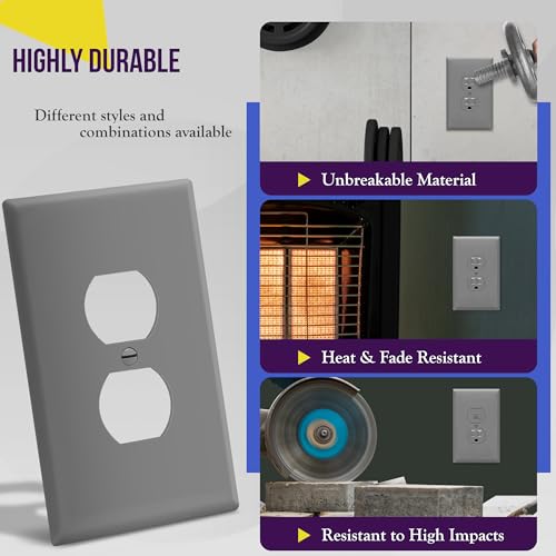ENERLITES Duplex Receptacle Outlet Wall Plate, Jumbo Electrical Outlet Cover, Gloss Finish, Oversized 1-Gang 5.51" x 3.50", Polycarbonate Thermoplastic, 8821O-GY, Gray - color: Gray, size: Over-Size
