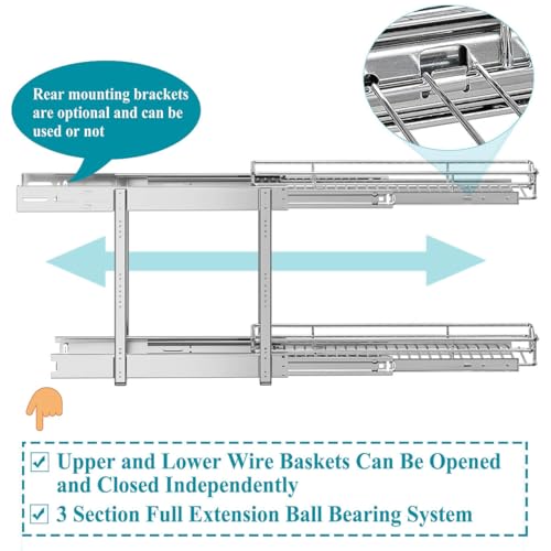 OCG 2 Tier Pull Out Cabinet Organizer (7.5" W x 21.5" D), Pull Out Drawers for Kitchen Cabinets, Pull Out Shelves for Base Cabinet Organization in Kitchen Bathroom Pantry, Chrome Finish - size: 7.5"w X 21.5"d, 2 Tier