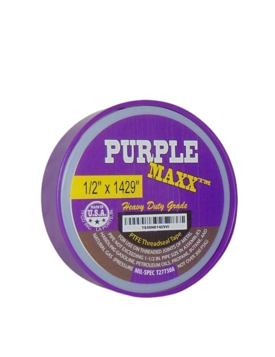 TS50HD1429VI Purple Maxx 1/2" x 1429" Heavy Duty Thread Sealant Tape – All-Purpose, Professional Grade PTFE Teflon Tape for Plumbing & Industrial Use