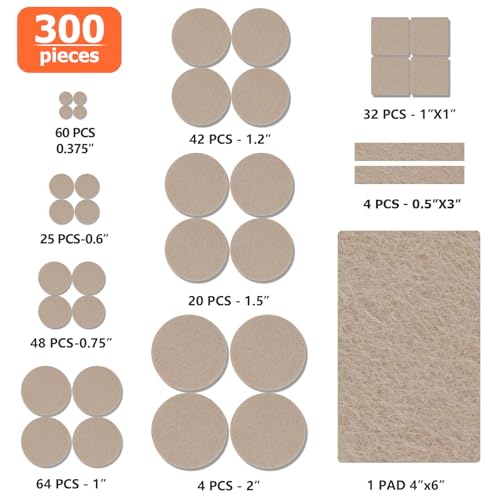 Felt Furniture Pads 300 Pieces, Furniture Pads for Hardwood Floors, Floor Protectors for Furniture Legs, Felt Pads for Furniture Beige - size: 300pcs Beige New