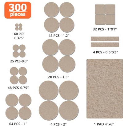 Felt Furniture Pads 300 Pieces, Furniture Pads for Hardwood Floors, Floor Protectors for Furniture Legs, Felt Pads for Furniture Beige - size: 300pcs Beige New
