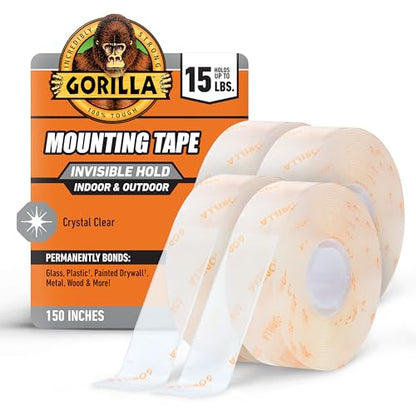 Gorilla Invisible Hold Mounting Tape, 1' x 150' (Pack of 4), Clear Double Sided Tape for Strong, Permanent Indoor & Outdoor Hanging - size: 4 - Pack