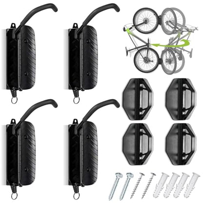 4 Pack Swivel Bike Wall Mount, Bike Hangers for Garage, Space-Saving Vertical Bike Rack, Sturdy Bike Storage Rack Holds Up to 66lbs, Easy to Install.