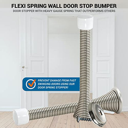 10 Pack Rok Hardware 3-3/4" (95mm) Longer Version Flexi Spring Heavy Duty Wall Door Stop Bumper ROKDS2BN, Brushed Nickel - color: Brushed Nickel, size: 10 Pack