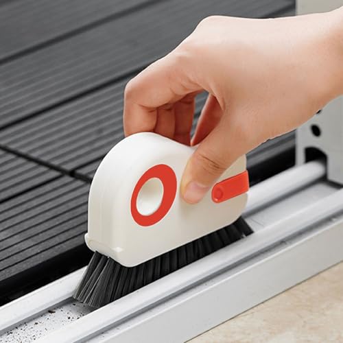 Groove Cleaning Brush 2 in 1 Grout Cleaner Tool Grip Brush Hard Bristle Crevice Cleaning Brush for Sliding Door Track, Window Sill, Window Seal (Orange) - color: Orange
