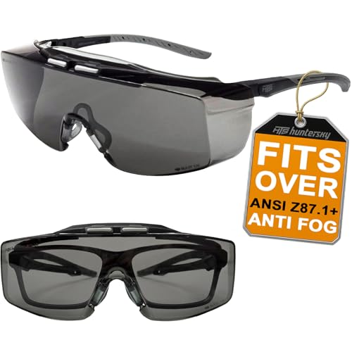 HTS HUNTERSKY ANSI Z87.1+ Anti Fog Lab Safety Glasses Fit Over Eyeglasses Up to 1.88 inch 100% UV Protective OTG Goggles - color: 3906s Black-gray / Gray Lens