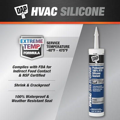 DAP HVAC Professional 100% RTV Silicone Sealant, Clear, 10.3 oz (7079808011)