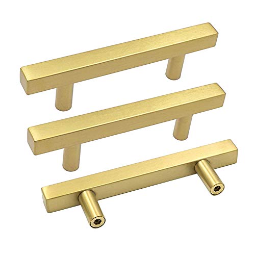 Goldenwarm 25 Pack 3in Cabinet Handles Gold Cabinet Pulls - LS1212GD76 Brushed Brass Bar Handle Pull for Kitchen Cupboard 3 Inch Hole Centers Dresser Drawer Hardware - color: Gold, size: 3 Inch Hole Center