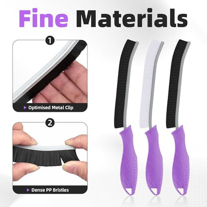 FOOGWEE Hard Bristle Crevice Cleaning Brush - Cleaning Supplies - Grout Cleaning Brushes for Household Use - Crevice Cleaning Tool for Bathroom, Home and Kitchen (3, Purple) - color: Purple