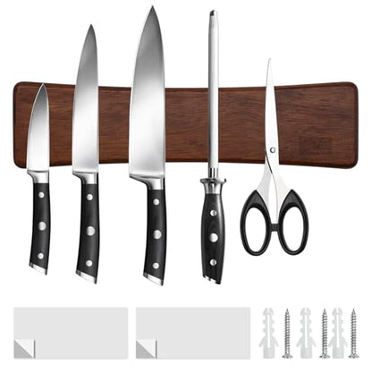 HOSHANHO Knife Magnetic Strip, Acacia Wood Powerful Magnetic Knife Strips, Magnetic Knife Holder for Wall 10 Inch Use as Magnetic Tool Organizer, Home Organizer - size: 10"