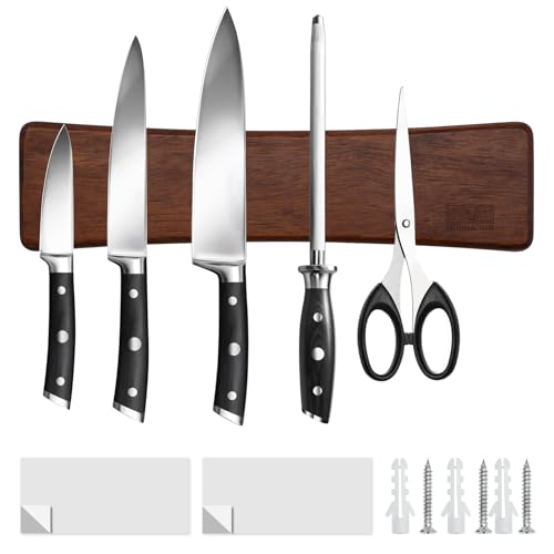 HOSHANHO Knife Magnetic Strip, Acacia Wood Powerful Magnetic Knife Strips, Magnetic Knife Holder for Wall 10 Inch Use as Magnetic Tool Organizer, Home Organizer - size: 10"