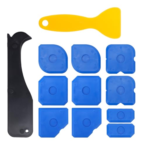 12pcs Caulking Tool Kit, Professional Caulk Remover & Sealant Finishing Smoothing Tool Set Portable Reuse Grout Scraper for Kitchen Bathroom Window & Floor Joints Sealing
