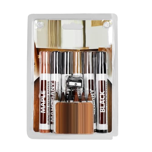 1 Set Wooden Furniture Scratch Repair Kit, Wood Filler with Touch-Up Marker Pen Crayon Sharpener 6/8/10 Colors Wood Floor Table Stain Removal Scratch Repair Cover-Up Paint Pen 6pcs - color: 6pcs