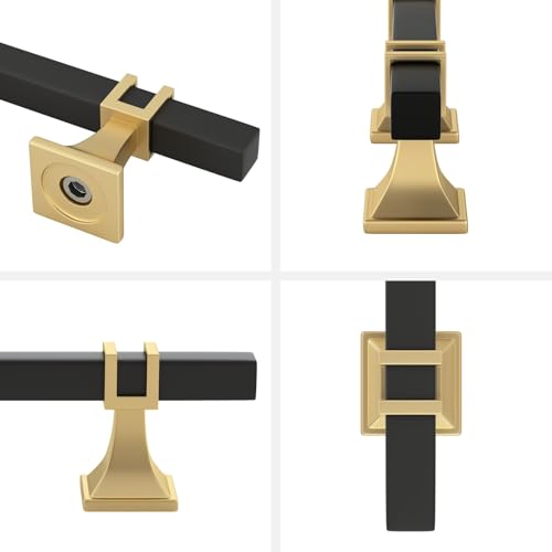 Haliwu 6 Pack 6-1/4 Inch Black and Gold Cabinet Pulls Matte Black Drawer Handles Square 2 Tone Hardware for Kitchen Cupboard - color: Black and Matte Gold, size: 160mm(6-1/4 inch)